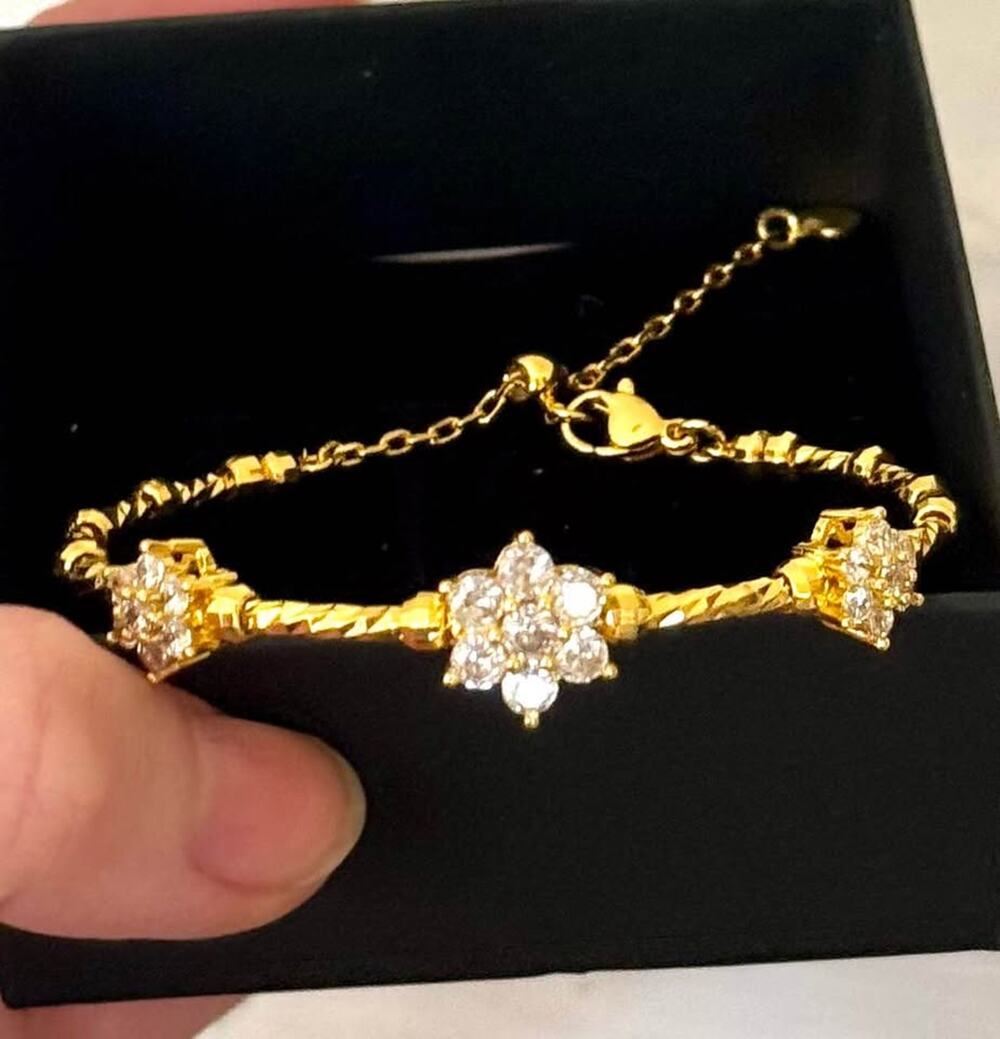 Tarnish-Free Gold-Tone Floral CZ Bangle